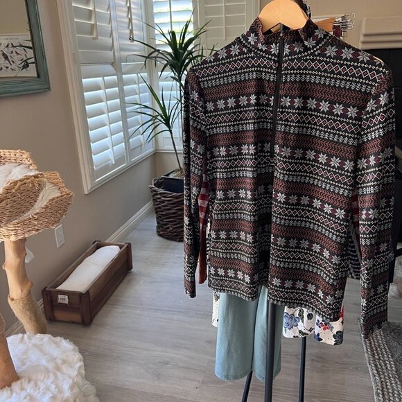 Lou & Grey Top Womens Size Large Feel Good Zip Soft Stretch Fair Isle Design - Picture 13 of 13